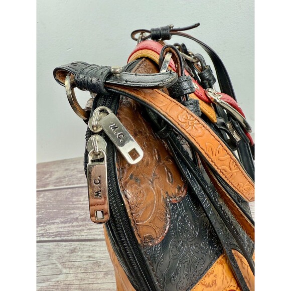 Vintage MC Marc Chantal leather multi-color retro embossed western shoulder bag - Picture 15 of 16